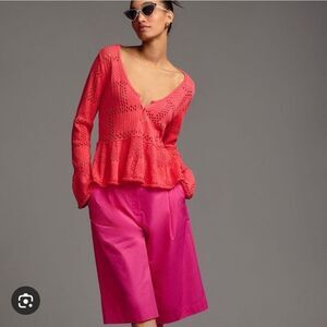 Anthropologie Pilcro Coral Knit Button-Up Sweater